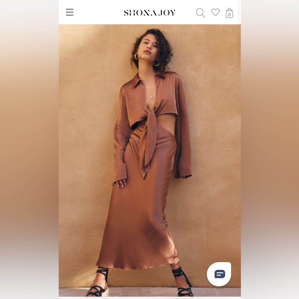 Shona Joy Felicity long sleeve tie front midi dress color- almond size- 8